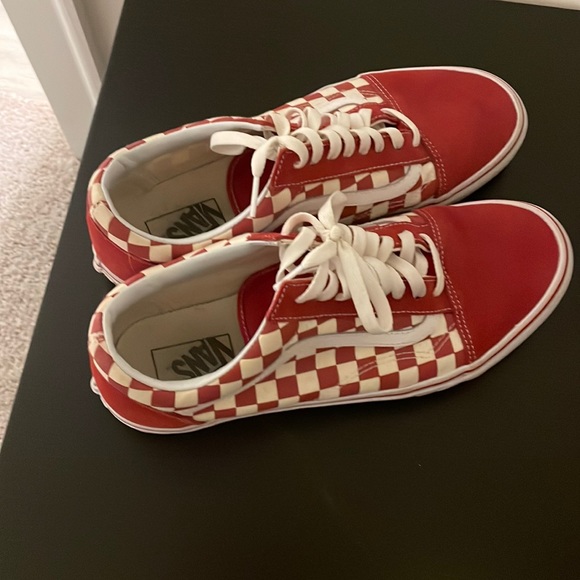 orange checkered old skool vans